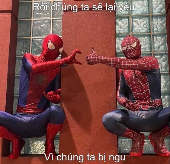 meme hai người nhện đang chỉ tay