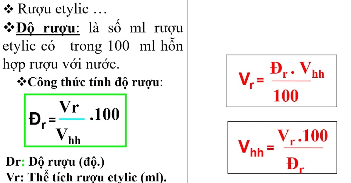 CÔNG THỨC TÍNH ĐỘ CỒN