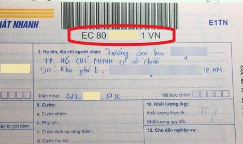 Ghi riêng từng số vào ô mã bưu điện