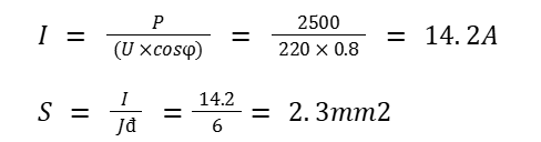 Tiết diện dây điện: Cách tính chọn theo công suất dòng điện vi du tinh tiet dien day dien 1 pha