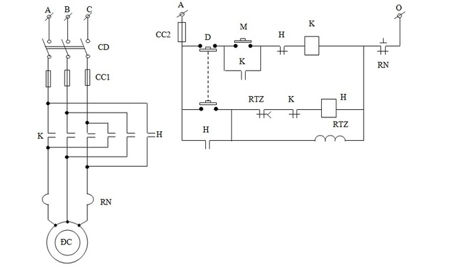 Sơ đồ khởi động từ đơn và khởi động từ kép Vậy máy khởi động lúc 9 giờ