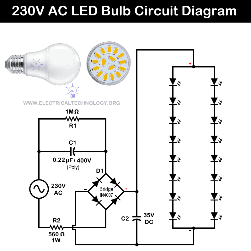 Sơ đồ đấu dây bóng đèn LED AC 230V
